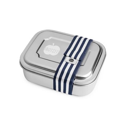 Brotzeit TWO lunch boxes lunch box snack box with subdivisions made of stainless steel 100% BPA free - stripes blue