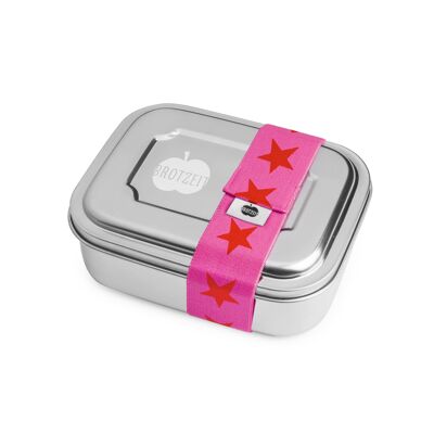 Brotzeit ZWEIER Lunchboxen Brotdose Jausenbox mit Unterteilung aus Edelstahl 100% BPA frei- Sterne rot/pink