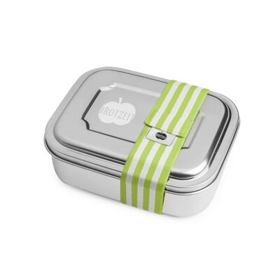 Brotzeit ZWEIER Lunchboxen Brotdose Jausenbox mit Unterteilung aus Edelstahl 100% BPA frei- Streifen grün