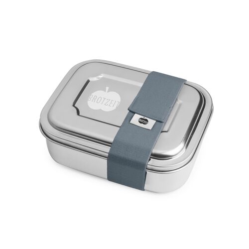 Brotzeit ZWEIER Lunchboxen Brotdose Jausenbox mit Unterteilung aus Edelstahl 100% BPA frei- uni grau