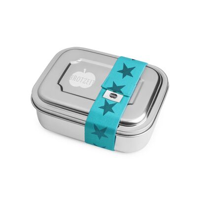 Brotzeit TWO lunch boxes lunch box snack box with subdivisions made of stainless steel 100% BPA free - stars aqua