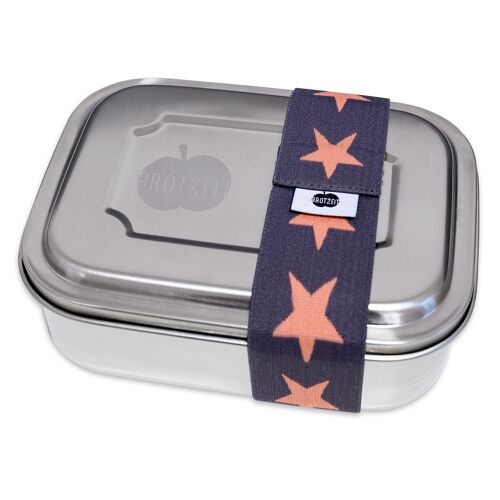 Brotzeit ZWEIER Lunchboxen Brotdose Jausenbox mit Unterteilung aus Edelstahl 100% BPA frei- Sterne grau orange