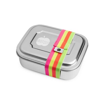 Brotzeit ZWEIER Lunchboxen Brotdose Jausenbox mit Unterteilung aus Edelstahl 100% BPA frei- Streifen bunt neon grün pink