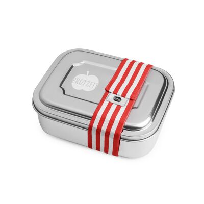 Brotzeit ZWEIER Lunchboxen Brotdose Jausenbox mit Unterteilung aus Edelstahl 100% BPA frei- Streifen rot