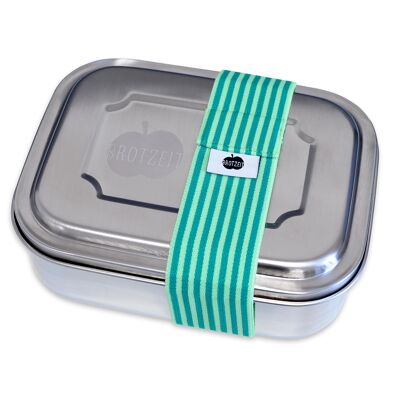 Brotzeit ZWEIER lunch boxes lunch box snack box with subdivisions made of stainless steel 100% BPA free - narrow green stripes