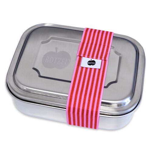 Brotzeit ZWEIER Lunchboxen Brotdose Jausenbox mit Unterteilung aus Edelstahl 100% BPA frei- Streifen schmal pink