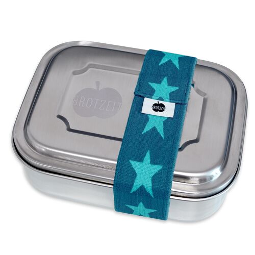 Brotzeit ZWEIER Lunchboxen Brotdose Jausenbox mit Unterteilung aus Edelstahl 100% BPA frei- Sterne petrol