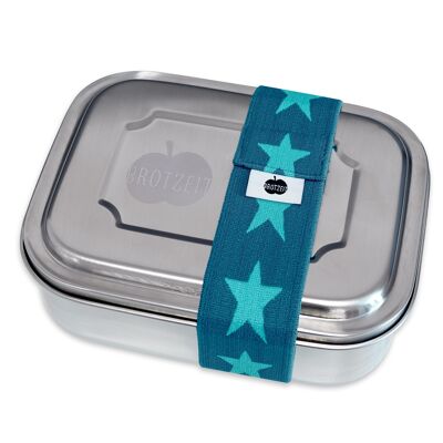 Brotzeit TWO lunch boxes lunch box snack box with subdivisions made of stainless steel 100% BPA free stars petrol