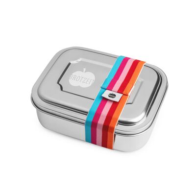 Brotzeit ZWEIER Lunchboxen Brotdose Jausenbox mit Unterteilung aus Edelstahl 100% BPA frei- Streifen bunt rot