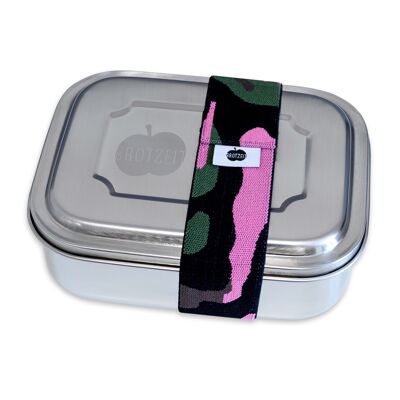 Brotzeit ZWEIER Lunchboxen Brotdose Jausenbox mit Unterteilung aus Edelstahl 100% BPA frei- camouflage pink