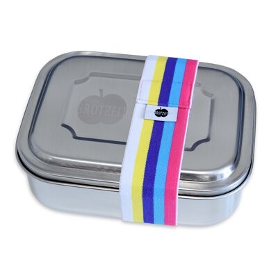 Brotzeit ZWEIER Lunchboxen Brotdose Jausenbox mit Unterteilung aus Edelstahl 100% BPA frei- Streifen bunt pink weiss