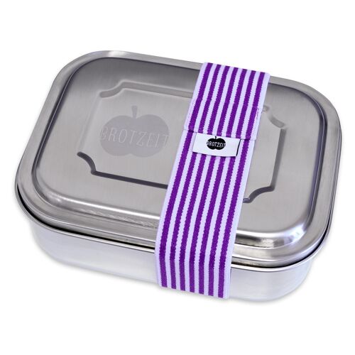 Brotzeit ZWEIER Lunchboxen Brotdose Jausenbox mit Unterteilung aus Edelstahl 100% BPA frei- Streifen schmal lila