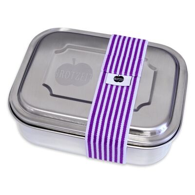 Brotzeit ZWEIER Lunchboxen Brotdose Jausenbox mit Unterteilung aus Edelstahl 100% BPA frei- Streifen schmal lila
