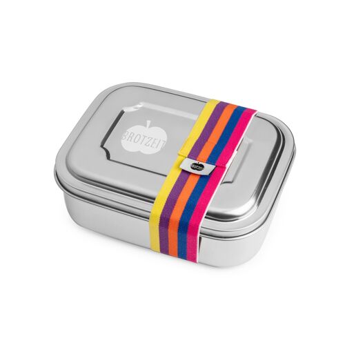 Brotzeit ZWEIER Lunchboxen Brotdose Jausenbox mit Unterteilung aus Edelstahl 100% BPA frei- Streifen bunt gelb