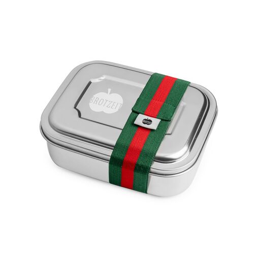 Brotzeit ZWEIER Lunchboxen Brotdose Jausenbox mit Unterteilung aus Edelstahl 100% BPA frei- Streifen grün rot