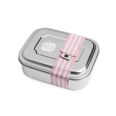 Brotzeit ZWEIER Lunchboxen Brotdose Jausenbox mit Unterteilung aus Edelstahl 100% BPA frei- Streifen rosa