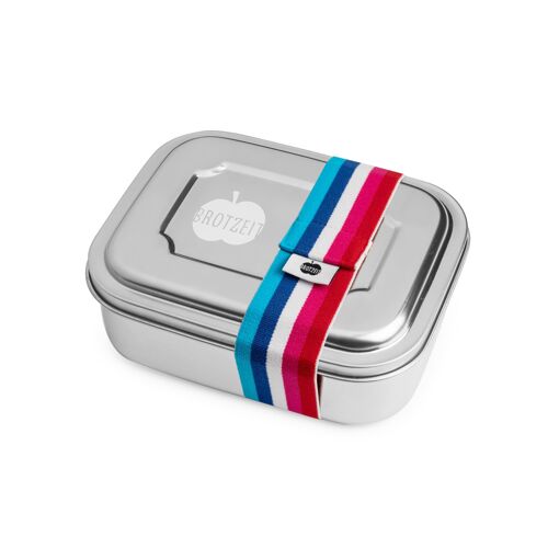 Brotzeit ZWEIER Lunchboxen Brotdose Jausenbox mit Unterteilung aus Edelstahl 100% BPA frei- Streifen bunt rot blau