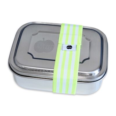 Brotzeit ZWEIER Lunchboxen Brotdose Jausenbox mit Unterteilung aus Edelstahl 100% BPA frei- Streifen neon gelb