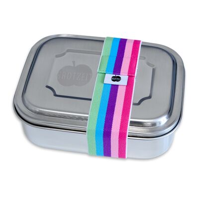 Brotzeit TWO lunch boxes lunch box snack box with subdivisions made of stainless steel 100% BPA free stripes colorful pink green