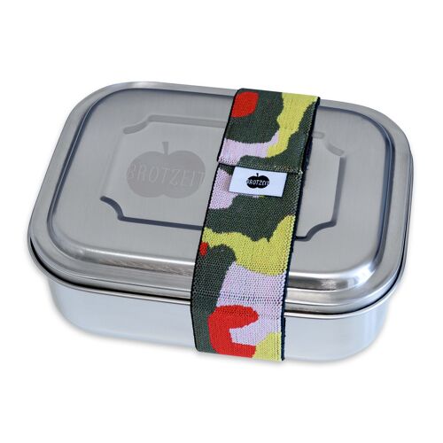 Brotzeit ZWEIER Lunchboxen Brotdose Jausenbox mit Unterteilung aus Edelstahl 100% BPA frei- camouflage rot gelb