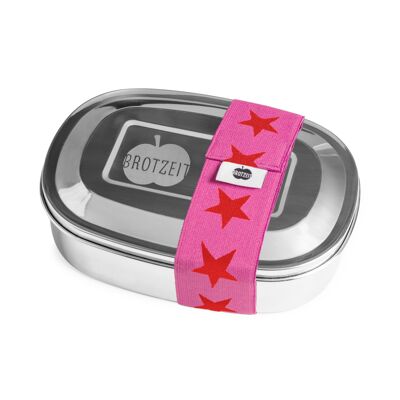 Brotzeit MAGIC Lunchboxen Brotdose Jausenbox mit herausnehmbarer Unterteilung aus Edelstahl- Sterne rot/pink