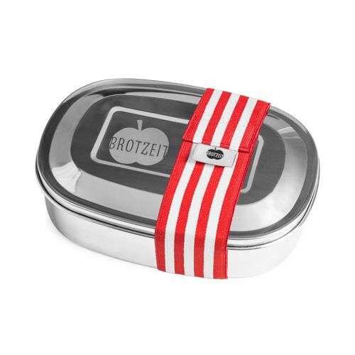Brotzeit MAGIC Lunchboxen Brotdose Jausenbox mit herausnehmbarer Unterteilung aus Edelstahl- Streifen rot
