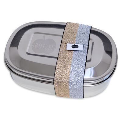 Brotzeit MAGIC Lunchboxen Brotdose Jausenbox mit herausnehmbarer Unterteilung aus Edelstahl- Streifen gold silber