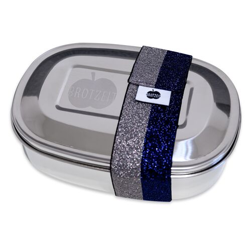 Brotzeit MAGIC Lunchboxen Brotdose Jausenbox mit herausnehmbarer Unterteilung aus Edelstahl- Streifen silber blau