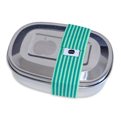Brotzeit MAGIC Lunchboxen Brotdose Jausenbox mit herausnehmbarer Unterteilung aus Edelstahl- Streifen schmal grün