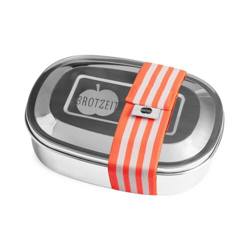 Brotzeit MAGIC Lunchboxen Brotdose Jausenbox mit herausnehmbarer Unterteilung aus Edelstahl- Streifen orange