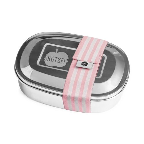 Brotzeit MAGIC Lunchboxen Brotdose Jausenbox mit herausnehmbarer Unterteilung aus Edelstahl- Streifen rosa