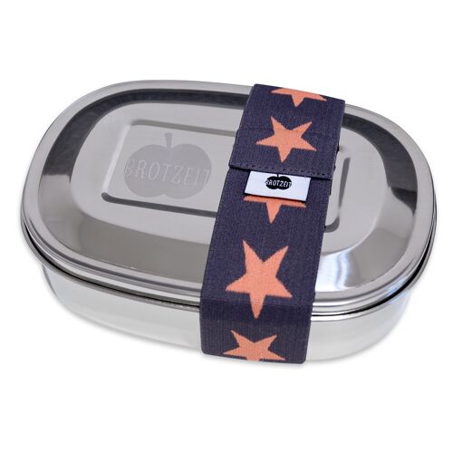 Brotzeit MAGIC Lunchboxen Brotdose Jausenbox mit herausnehmbarer Unterteilung aus Edelstahl- Sterne grau orange