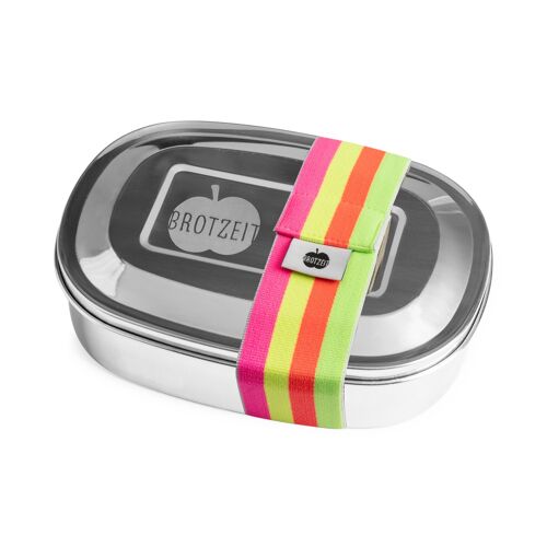Brotzeit MAGIC Lunchboxen Brotdose Jausenbox mit herausnehmbarer Unterteilung aus Edelstahl- Streifen bunt neon grün pink