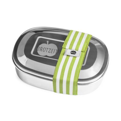Brotzeit MAGIC Lunchboxen Brotdose Jausenbox mit herausnehmbarer Unterteilung aus Edelstahl- Streifen grün