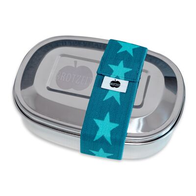 Brotzeit MAGIC Lunchboxen Brotdose Jausenbox mit herausnehmbarer Unterteilung aus Edelstahl- Sterne petrol