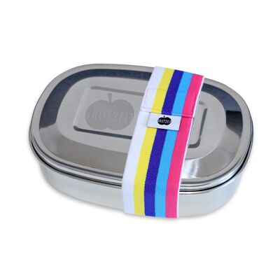 Brotzeit MAGIC Lunchboxen Brotdose Jausenbox mit herausnehmbarer Unterteilung aus Edelstahl- Streifen bunt pink weiss