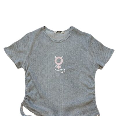 Camiseta Nia - Gris / Rosa / Blanco