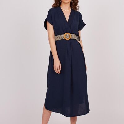 Belted midi dress - Navy Blue