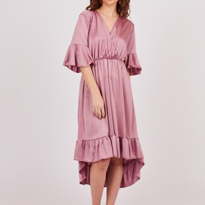 Robe asymétrique en satin - Rose