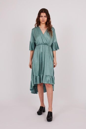 Robe asymétrique en satin - Vert 1