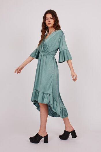 Robe asymétrique en satin - Vert 2