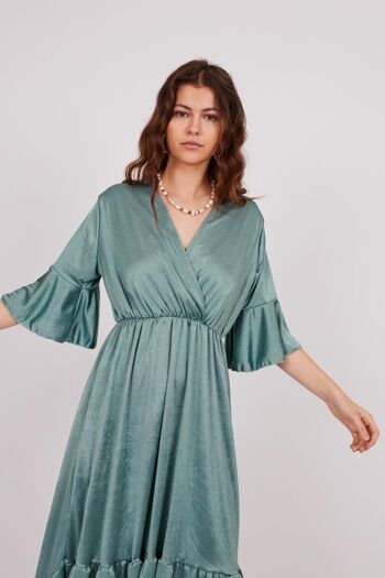 Robe asymétrique en satin - Vert 4