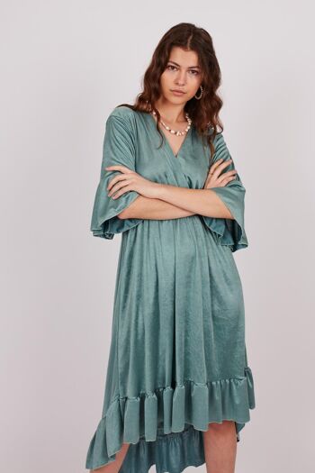 Robe asymétrique en satin - Vert 5