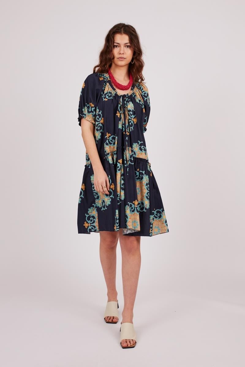 Abito ampio stampato - Blu Navy, Multicolore