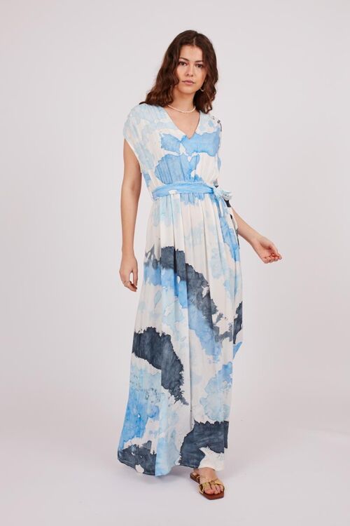 Vestido largo tie&dye - Blanco, Azul, Gris