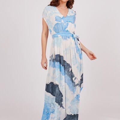 Robe longue tie&dye - Blanc, Bleu, Gris