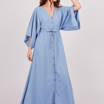 Langes Kleid mit Knöpfen - Blau