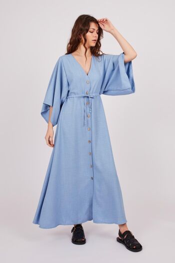 Robe longue à boutons - Bleu 1