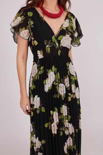 Robe fleurie plissée - Noir , Multicolore 5