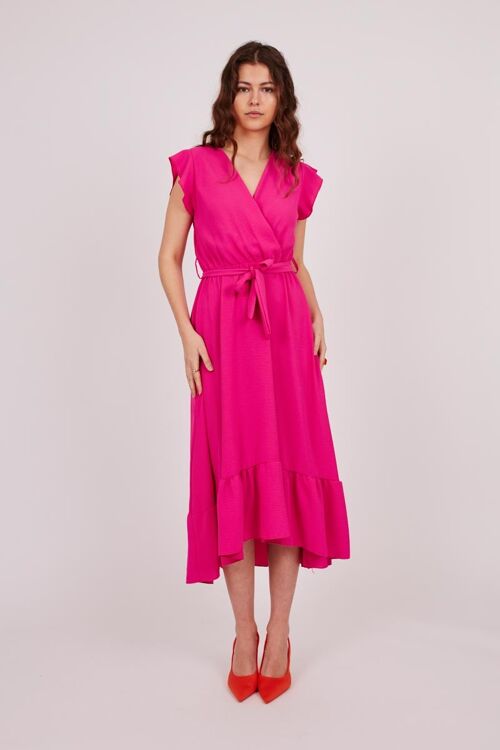 Vestido midi asimétrico - Fucsia